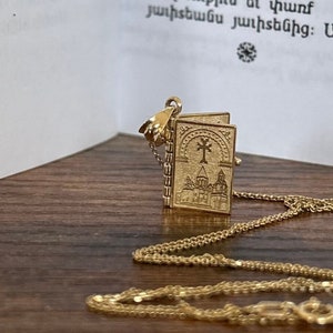 14K Gold Armenian Bible book Charm With Lords Prayer Pendant,10K Solid Gold Religious Necklace,Perfect Gift For Him Her,925 Sterling Silver