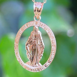 14K Solid Gold Virgin Mary Religious Necklace, 10K Prayer Necklace, Sterling Silver Catholic Religious Pendant, Gift For Mom, Gift For Her