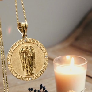 14K Saint Gabriel,Archangel Gabriel Medal,Divine Messenger,10K Religious Pendant,Divine Necklace,Gift For Her,,Solid Gold,Sterling Silver