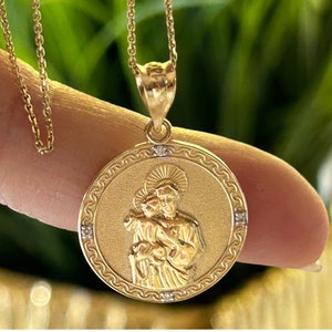 14K Solid Gold Saint Joseph and Child Necklace,10K Patron Saint of Fathers,Religious Gift,Best Friend Gift,Sterling Silver St. Joseph medal
