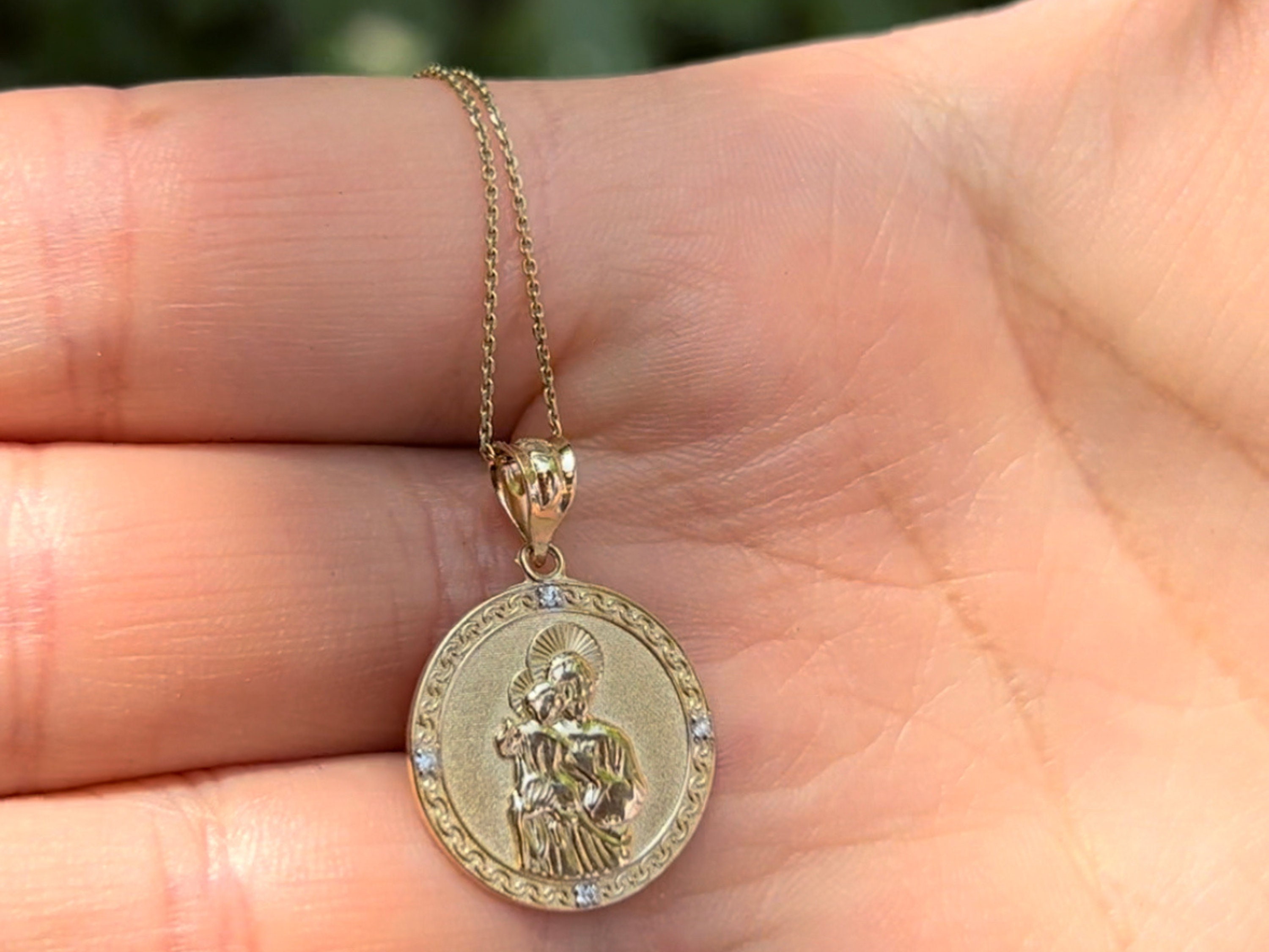 14K Solid Gold Saint Joseph and Child Necklace10k Patron Etsy