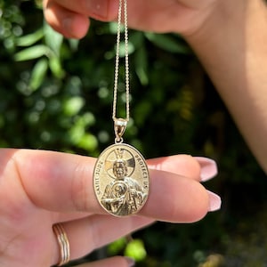 14Kソリッドゴールドの聖ジュードネックレス、スターリングシルバーのキリスト教の宗教的なネックレス、彼や彼女へのプレゼントに最適、父の日ギフト