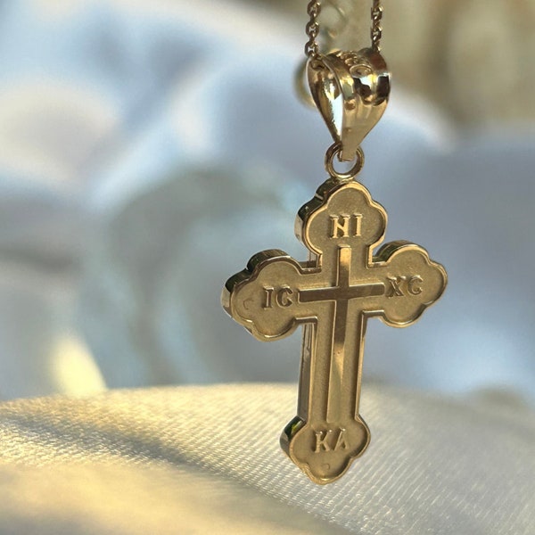 IC XC Eastern Orthodox 14k Solid Gold Cross Pendant,10K Religious Necklace,Perfect Gift for Him Her,925 Sterling Silver Gift Necklace