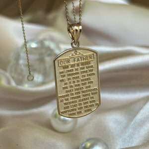 Solid Gold Lord's Prayer Religious Protection Necklace, Birthday Gift For Him Her , Special Occasion Silver Holy Gifts