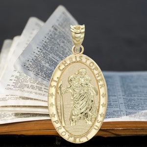 14K Gold Saint Christopher,10K Gold Oval St Christopher Necklace, Sterling Silver Guardian of Travelers and Journey