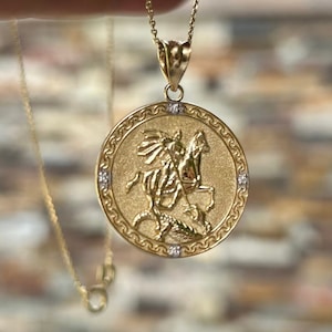 14K Solid Gold Saint George Medal, Christian Saint Necklace ,Patron Saint Of Protection ,Sterling Silver  Gifts for Her