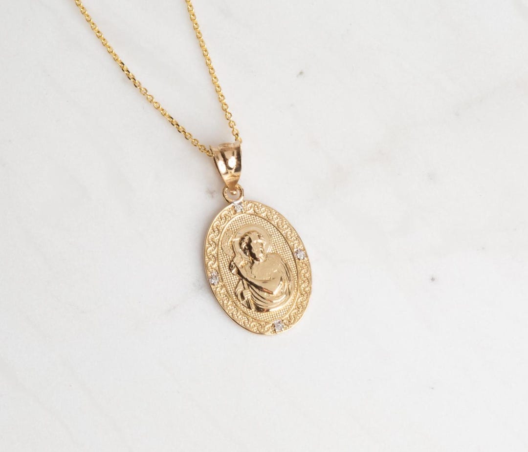 Solid Gold Handcrafted Saint John the Baptist Religious Necklace With ...