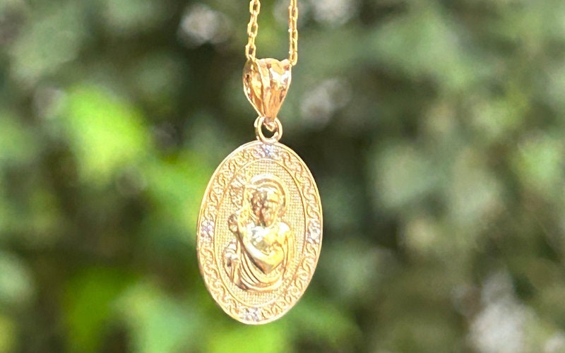 Solid Gold Handcrafted Saint John the Baptist Religious Necklace With ...