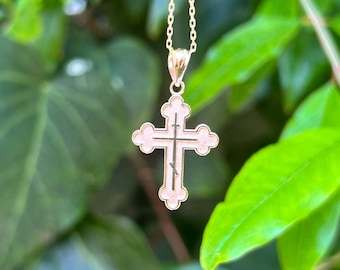 Eastern Orthodox 14k Solid Gold Cross Pendant,10K Religious Necklace, Perfect Gift for Him Her,925 Sterling Silver Gift Necklace