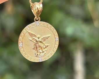 14k Saint Michael Medal,Protection Necklace,10k Archangel Pendant , Gifts For Her ,Divine Defender,Angel Pendant,Solid Gold And Silver