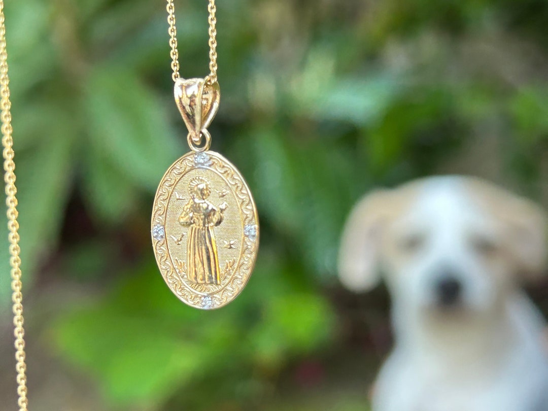 Solid Gold Saint Francis of Assisi Pendant, Christian Gift, Catholic