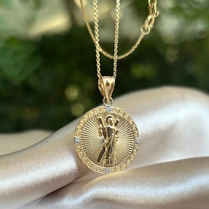 Solid Gold Saint Andrew Religious Catholic Diamond Necklace,  Gifts For Her, Sterling Silver Christian Jewelry