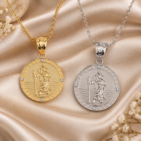 14K Gold Saint Christopher Necklace ,10K Oval Saint Christopher