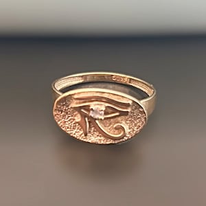 14K Solid Gold Eye Of Horus With CZ Stone Protection Egyptian Religious Ring, Sterling Silver Perfect Gifts For Her