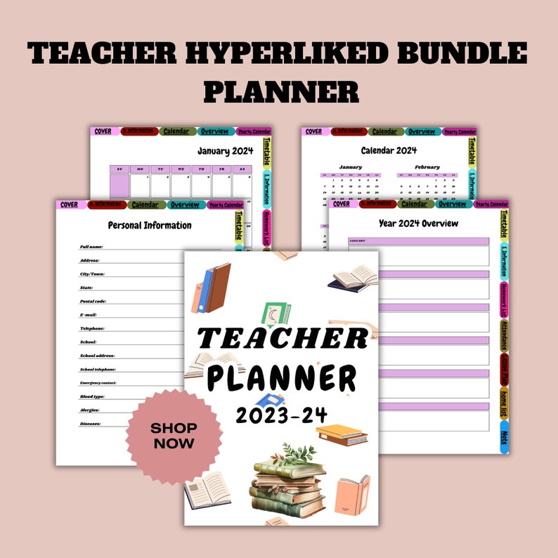 Teacher Hyperliked Planner, Onenote Undated Digital Planner for
