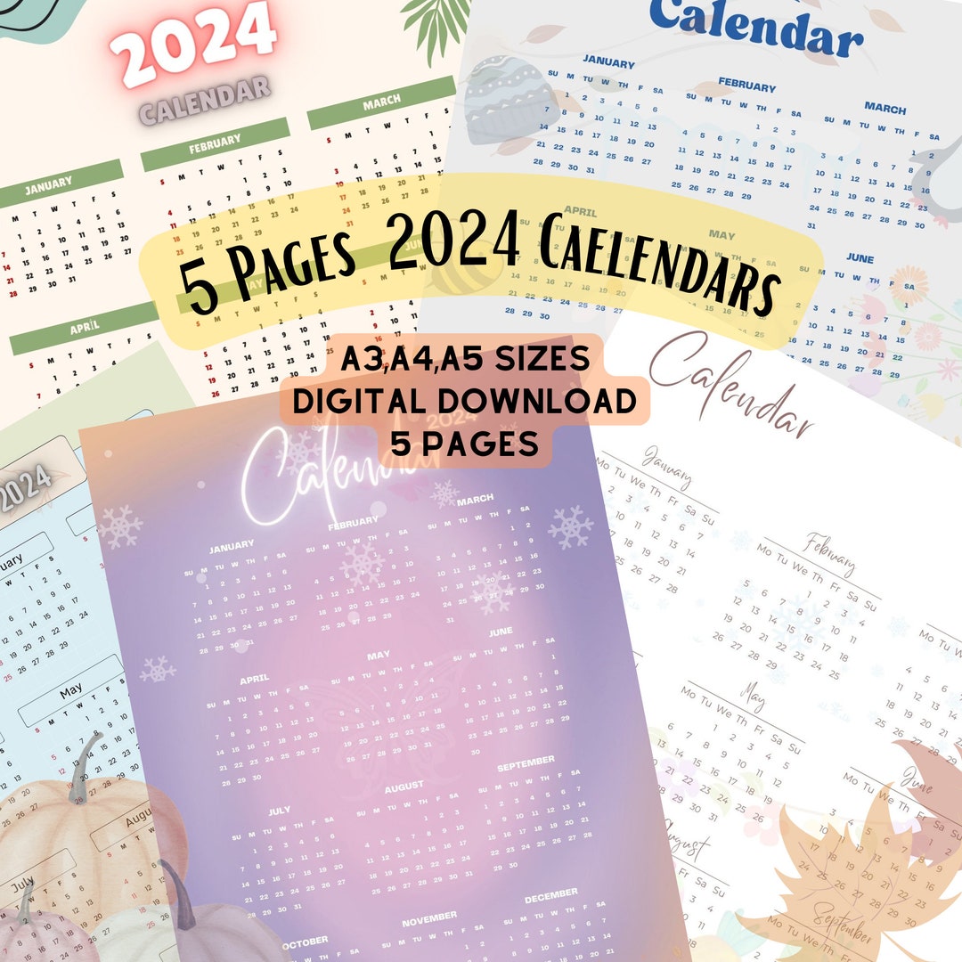 2024 Printable Calendar, 2024 One Page Calendar, 2024 Calendar Set