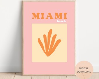 Cartel de Miami Beach - Impresión de Miami - Arte de la pared de Miami - Decoración estética de la pared - Impresión abstracta - Arte de pared estilo Matisse - Cartel de viaje de Miami