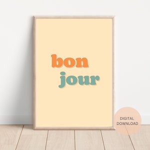 Bonjour Wall Art - Bonjour Poster - French Wall Art - Yellow Poster - Aesthetic Wall Art - Bonjour Printable Wall Art - French Aesthetic