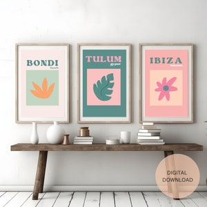Tulum Poster - Ibiza Poster - Bondi Beach Poster - Reiseposter-Bundle - Strand-Druck - Strandästhetik - Ästhetisches Schlafzimmerdekor