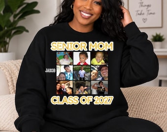 Sweatshirt op maat voor moeders van eindexamenkandidaten, gepersonaliseerde trui met ronde hals voor moeders van eindexamenkandidaten, shirt met fotocollage voor moeders van eindexamenkandidaten, cadeau voor de lichting van 2027