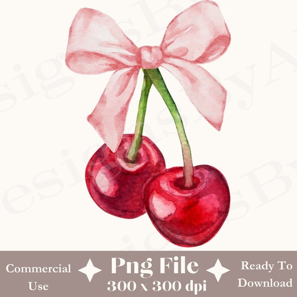 Cherry Bow Png, Bow Png, Aesthetic Png, Ribbon Trend, Valentine Png, Coquette Design, Digital Download, Sublimation Design, Trendy Design