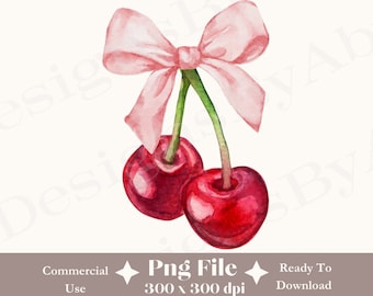 Cherry Bow Png, Bow Png, Aesthetic Png, Ribbon Trend, Valentine Png, Coquette Design, Digital Download, Sublimation Design, Trendy Design