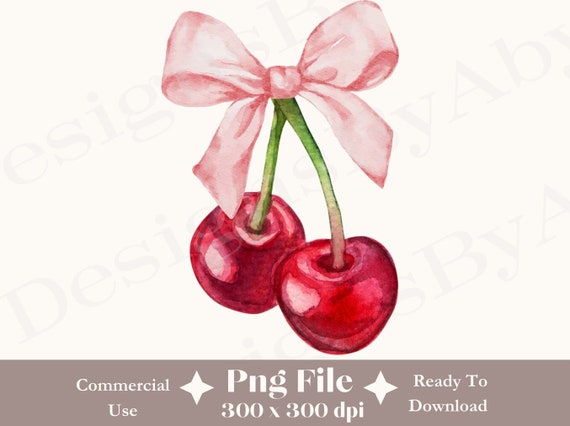 Cherry Bow Png, Bow Png, Aesthetic Png, Ribbon Trend, Valentine Png, Coquette Design, Digital Download, Sublimation Design, Trendy Design