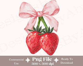 Strawberry Bow Png, Cherry png, Pink Bow, Aesthetic Png, Ribbon, Girlie Png, Coquette Design, Strawberry Design, Cherry Bow, Bow Png,Trendy