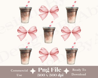 Iced Coffee and Bows Png, Trendy coffee png, Coffee Png, Mom png, Coffee Lover Png, Girls Club PNG, Coquette PNG, Trendy Shirt, Digital Bow