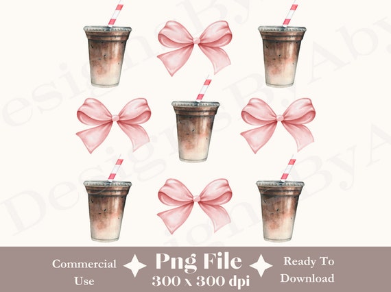 Iced Coffee and Bows Png, Trendy coffee png, Coffee Png, Mom png, Coffee Lover Png, Girls Club PNG, Coquette PNG, Trendy Shirt, Digital Bow