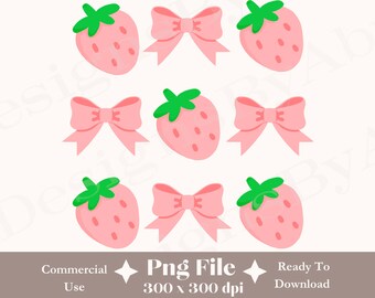 Strawberry Bow Png, Cherry png, Pink Bow, Aesthetic Png, Ribbon, Girlie Png, Girls Png, Sublimation Design, Digital Download, Strawberry Art