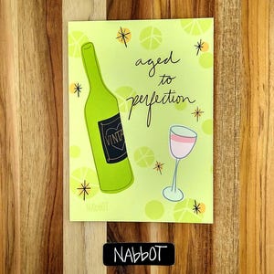 Perfeição de Aniversário | CARTÃO | Cartão de Aniversário 5x7", Em Branco, Vinho, Estrela, Rosa, Verde, Champanhe, Kitsch, Vintage, MCM, Sem Plástico
