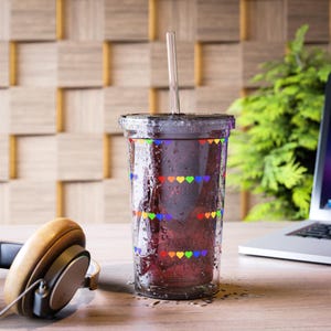 Tazza in acrilico colorata LGBTQ PRIDE ALLY Love, tazza riutilizzabile per bevande, motivo a cuore, regalo carino per gli amici, idratazione estiva