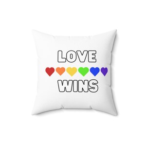 Rainbow Pride Decorative Pillow, Love Wins, LGBTQ+ Home Decor, Colorful Square Cushion, Unique Gift for Pride Celebration