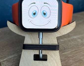Supporto di ricarica per Apple Watch / Dock di ricarica in legno Watchman / Compensato di betulla tagliato al laser, realizzato a mano