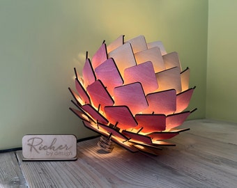 Contemporary natural eco wood pine cone artichoke flower table lamp pendant shade