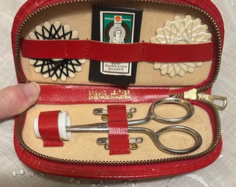 Vintage Leather Sewing Kit Needle Book