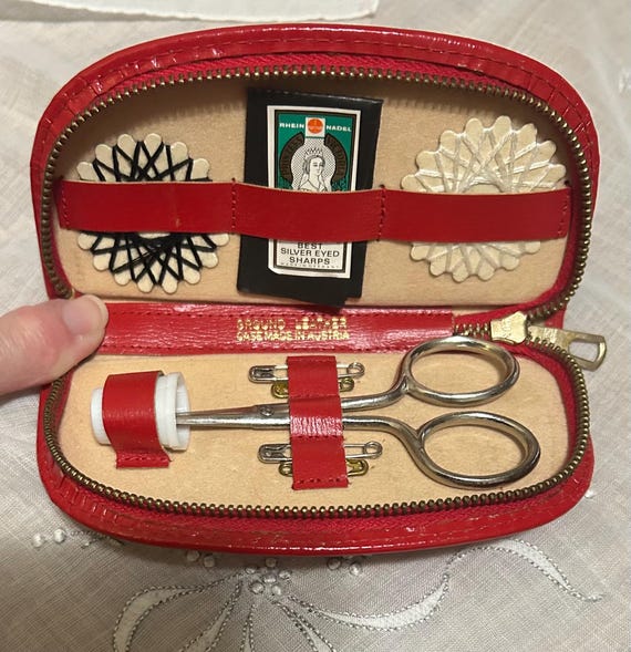 Vintage Leather Sewing Kit Needle Book
