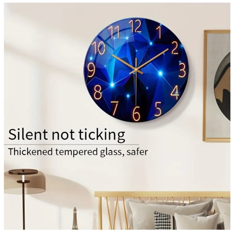 12inch Wall Clock Dark Blue Fantasy Design, Tempered Glass, Silent