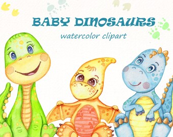 Akvarell dinosaurie clipart, söt dinosaurie PNG (digital nedladdning)