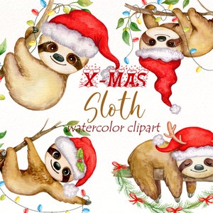 Weihnachten Faultier Clipart, niedliche Tier Clipart, lustige Weihnachten Png digitale Grafik, Sleepy Faultier ClipArt, kommerzielle Nutzung digitaler Download.
