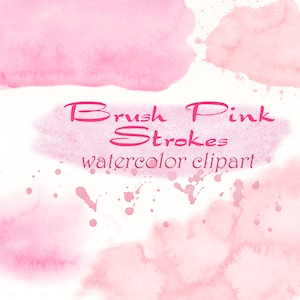 Pink Brush Stroke Clipart, Watercolor splashes PNG,  logo elements, spring wedding clip art, hand painted graphics, digital download.