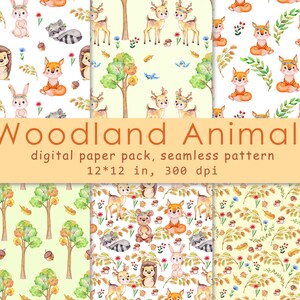 Woodland animals paper pack , Forest Digital Paper , Baby Animals digital papers , fabric seamless pattern , fall backdrop instant download.