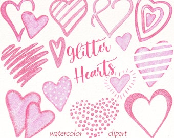 Clipart glitterharten: roze valentijnsafbeeldingen (digitale download)