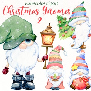 Gnomi di Natale Acquerello clipart, gnomo nordico png, gnomo scandinavo, magico, clip art di Natale, biglietti di auguri, download digitale.