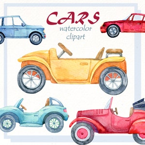 Aquarell Autos, Vintage Auto png, klassische Fahrzeuge, alt, Retro, antikes Automobil, Garage, Einfahrt, Wandkunst Poster, Jungen-Geburtstagskarte.