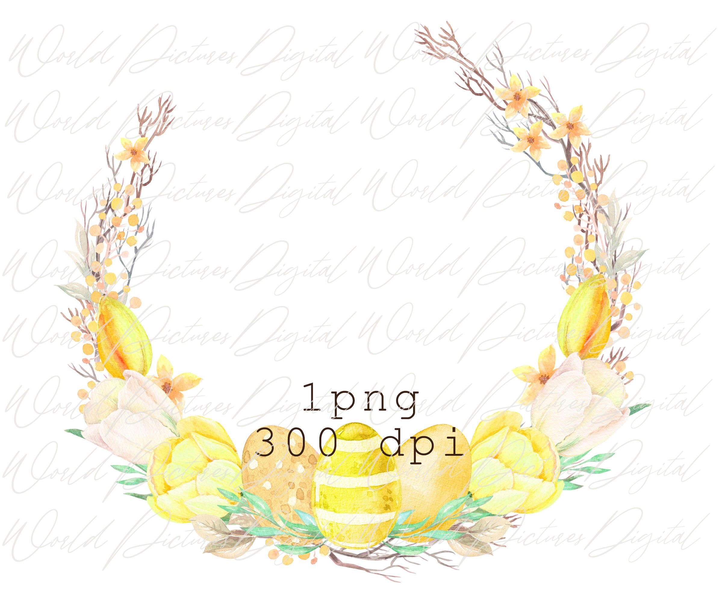 Easter Floral Wreath Clipart , Watercolor Yellow Flower With Eggs Hand ...