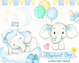 Aquarell Baby Elefant Clipart: Safari-Tier PNG (digitaler Download)