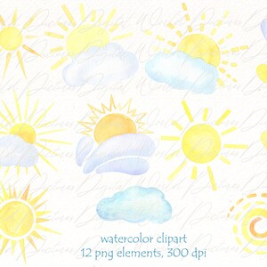 Sun Watercolor Clipart, Sun Png Clip Art , Hand Painted Sun, Summer
