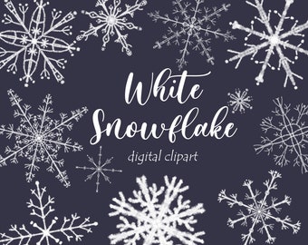 White Snowflakes Christmas Clipart: Winter PNG Decor (Digital Download)